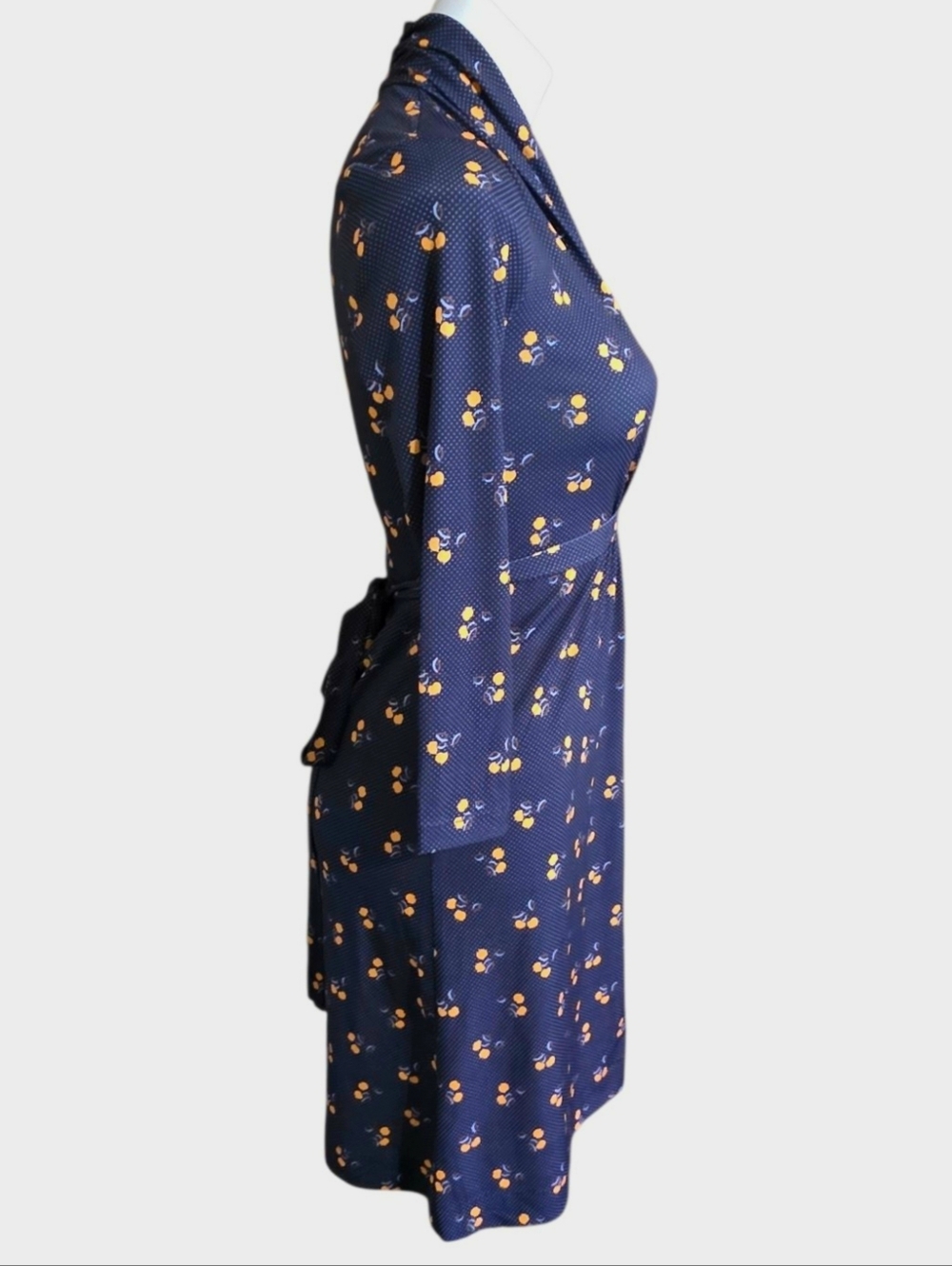 French Connection Aventine Lemon Print Polka Dot Dress Navy Size  O - Picture 3 of 11